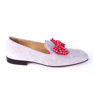 ALBERTO MORETTI LIGHT GRAY, RED LOAFERS | MENS SIZE 40,5